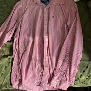 American Eagle Outfitters Men's Pink and White Striped Shirt